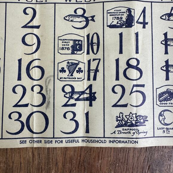 March 1937 original Calendar with holidays & household tips tricks Bread recipes - Picture 3 of 7